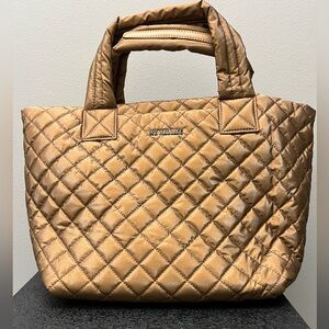 NEW w/tags MZ Wallace Quilted Nylon Tote Bag in Metallic Gold Tiger Eye Pearl